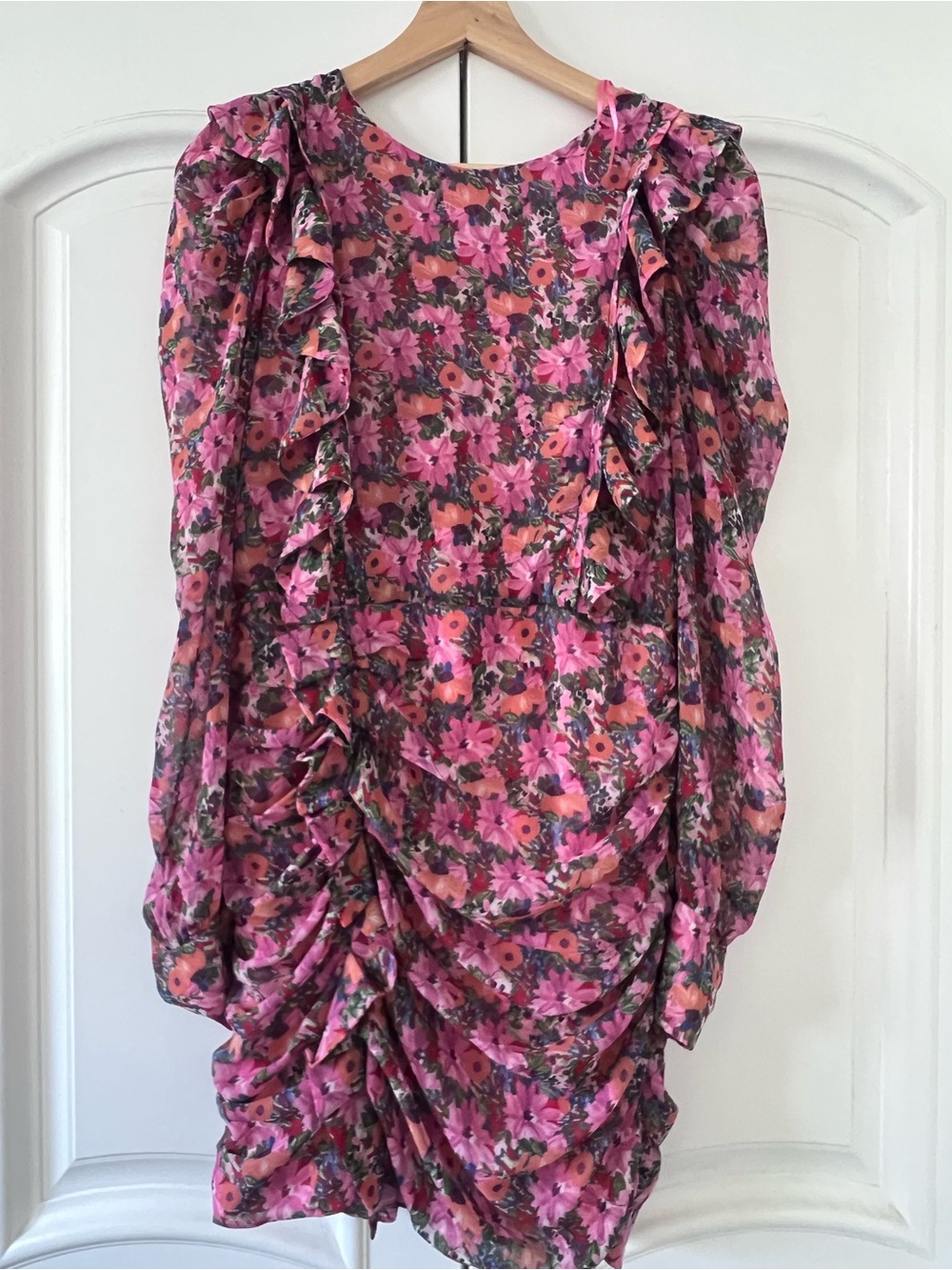 Zara Pink Floral Mini Dress with Ruching